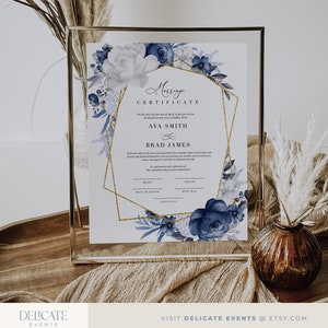 Blaue Heiratsurkunde, DIY Personalisierte Hochzeitsandenken, Hochzeitsurkunde #1221-22