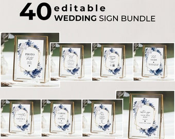 Dusty Blue Wedding Reception Sign Template Bundle (DIY)