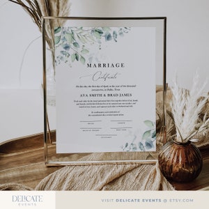 Hochzeitsurkunde Vorlage, Greenery Hochzeitsurkunde Andenken Vorlage, DIY personalisierte druckbare Hochzeitsurkunde #W20-1