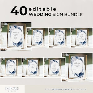 Dusty Blue Wedding Reception Signage: 40 Template Bundle (DIY)