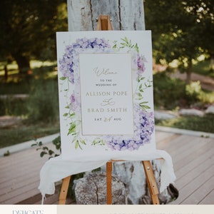 Hydrangea wedding welcome sign, Blush floral wedding welcome poster, Watercolor wedding welcome sign, 100% Editable text #W11-4