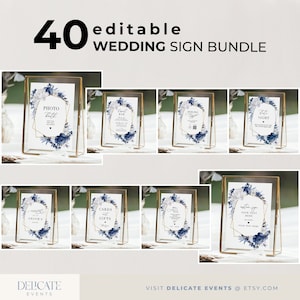 Dusty Blue Wedding Reception Sign Template Bundle (DIY)