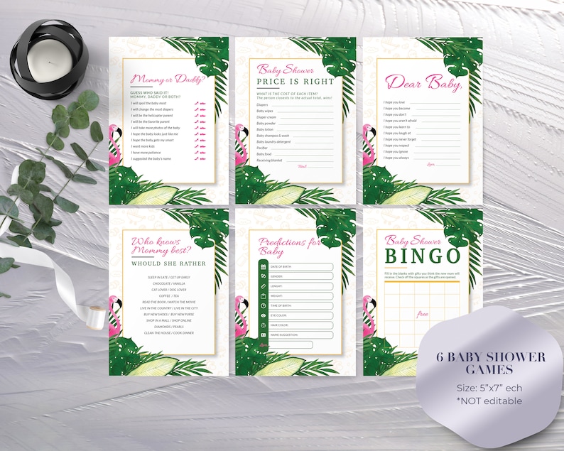 Instant download Tropical Flamingo Boy or Girl Baby Shower Games Bundle Tropical Flamingo Baby Shower Games Printable Digital File