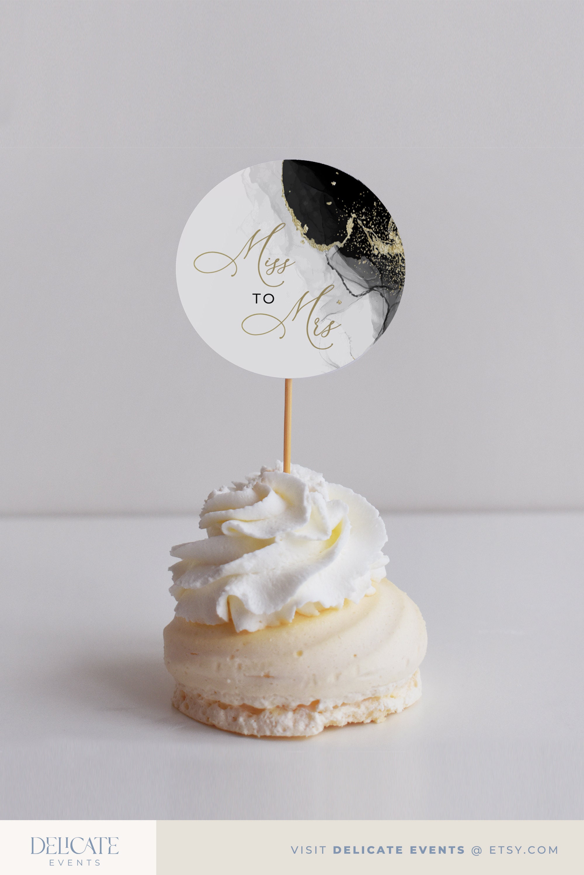 4 EDITABLE Black and Gold Bridal Shower Cupcake Toppers | Etsy