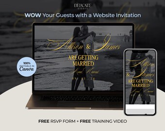 Tropical Wedding Website Template: Hawaii Beach Digital Invitation (Canva, RSVP Included)