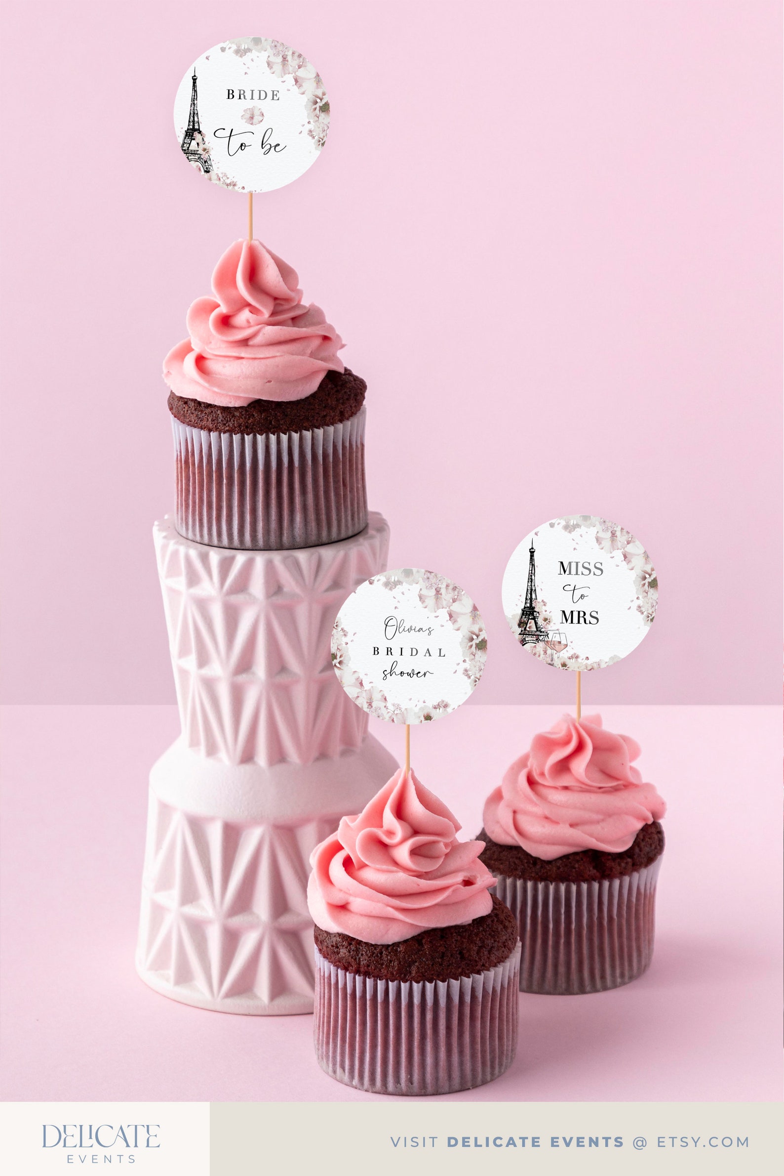 Editable Bridal Shower Cupcake Toppers Paris Bridal Shower Etsy