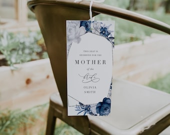 Dusty Blue Floral Wedding Reserved Seating Tag Template (Digital Download)