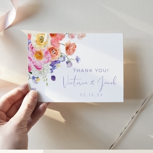 Floral garden thank you card template, Editable garden thank you card, Printable bright colorful floral thank you card template #W18-6