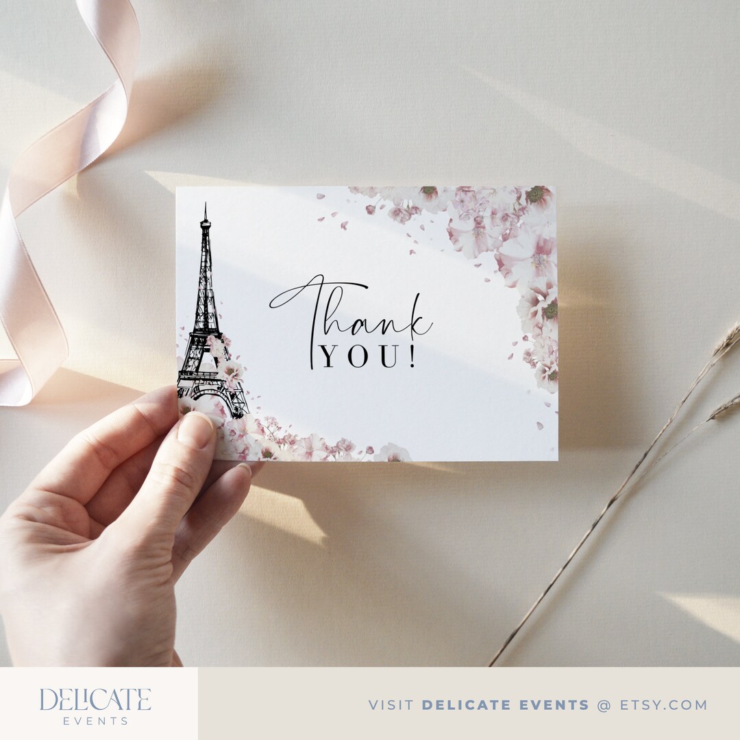 Paris Thank You Card Template, Editable Parisian Thank You Card ...