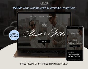 Elegant Wedding Website Canva Template: Online RSVP, Digital Invitation