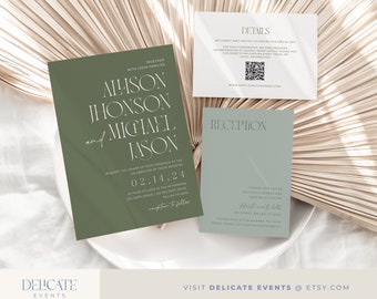 Modern wedding invitation set, Minimalist wedding suite, Elegant wedding invitation, Wedding invitation template download  #W05-1