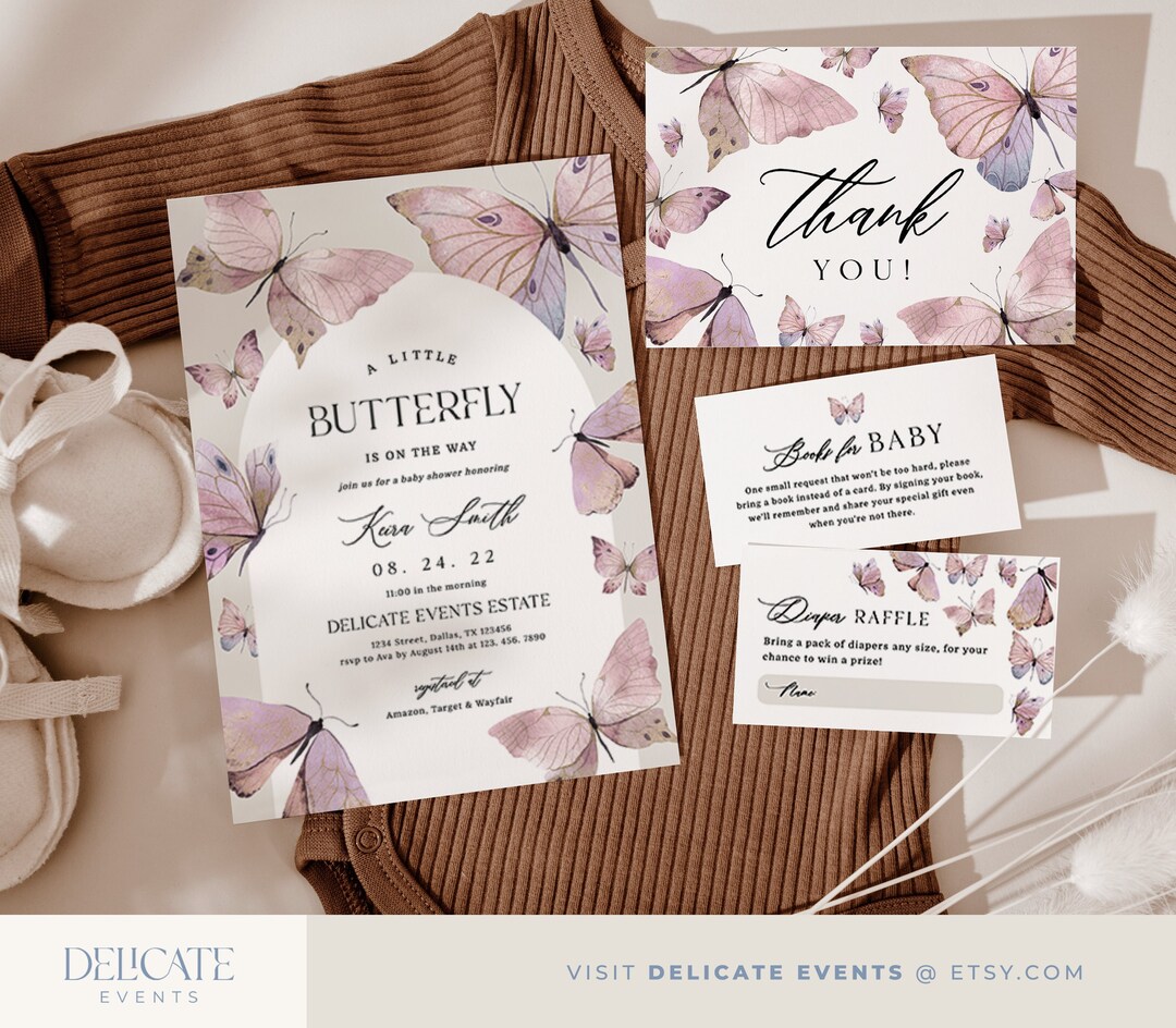 Arch Butterfly Baby Shower Invitation Set (editable) - Etsy