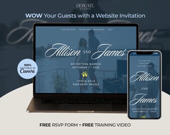 Mediterranean Wedding Website Template: Canva Digital Invitation with RSVP (Digital Download)