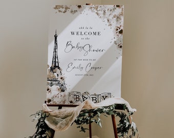 Paris Baby Shower Welcome Sign Template: Gender Neutral French Theme (Digital Download)