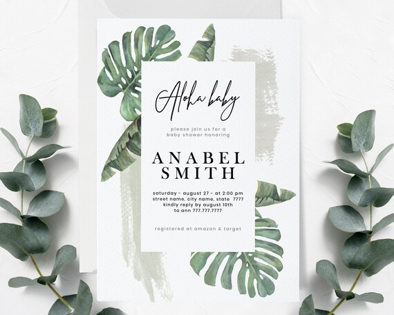 Aloha baby shower invite template gender neutral tropical | Etsy