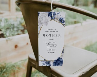 Dusty Blue Wedding Reserved Seating Tag Template (Digital Download)