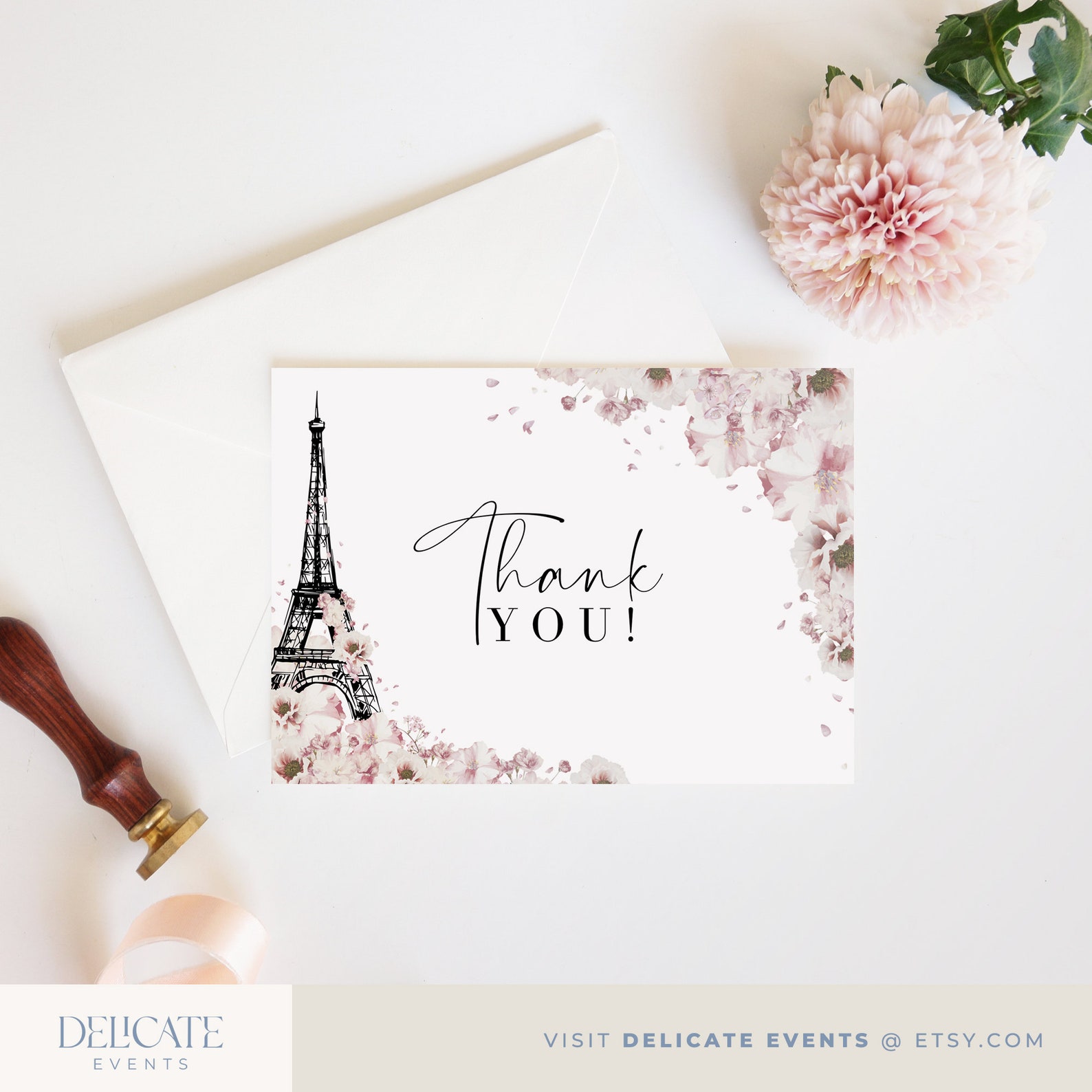 Paris Thank You Card Template Editable Parisian Thank You | Etsy