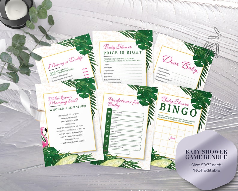 Instant download Tropical Flamingo Boy or Girl Baby Shower Games Bundle Tropical Flamingo Baby Shower Games Printable Digital File