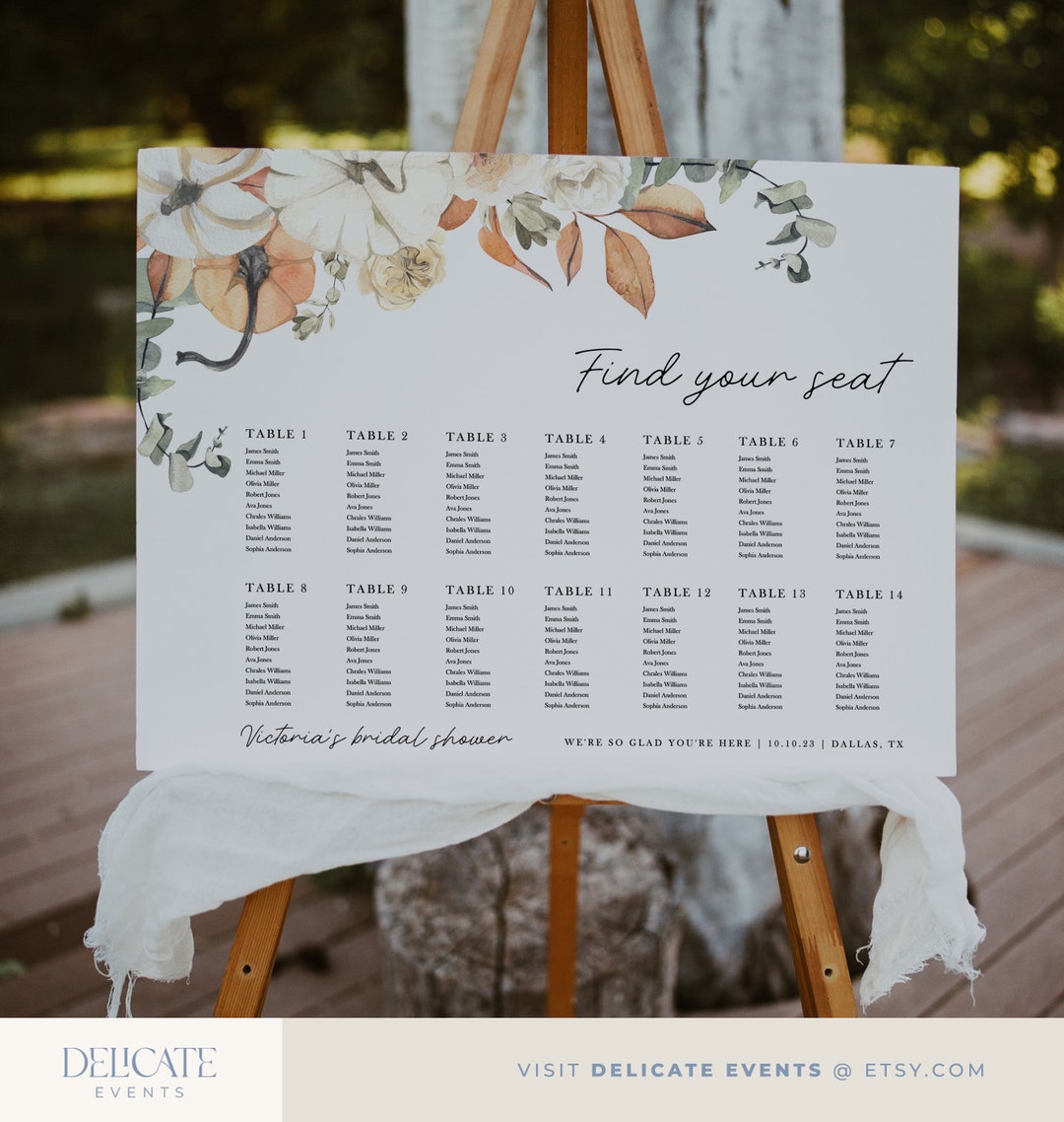 Fall Printable Seating Chart Template, Autumn Wedding Seating Sign