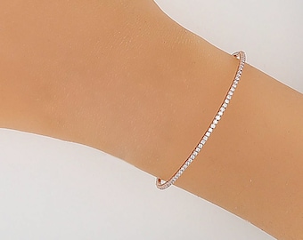 Diamond Bangle Bracelet 14KT Rose Gold Moissanite Flexible