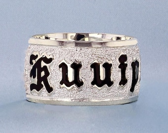 Hawaiian Ring 15mm Sterling Silver: Heavy Weight Hand Engrave Raised Letters with Enameling