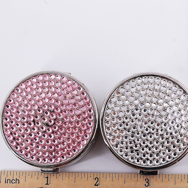 Crystallized Pill Box Round Trinket Box Jewelry Collectibles Bejeweled Crystallized Name Brand Austrian Crystals Hinged Miniature Decorative
