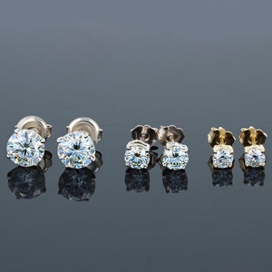 14KT Gold Moissanite Stud Earrings: USA Made Prong Setting