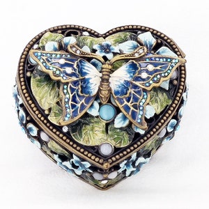 Blue Butterfly Plique a Jour Enamel Trinket Box: Austrian Crystals Keepsake