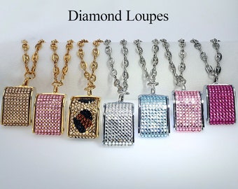 Crystallized Diamond Loupe Necklace: Swarovski Crystal Jeweler&#39;s Loupe, 36&quot; Mariner Chain