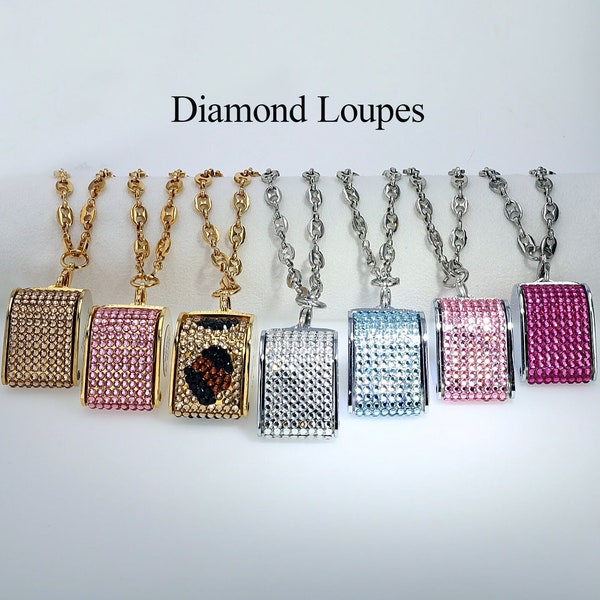 Lupa de diamantes para joyeros Lupa de diamantes cristalizados con cadena larga de marinero Nombre de marca Cristales austriacos