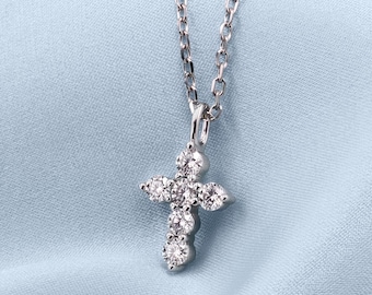 Sterling Silver Moissanite Mini Cross Pendant Necklace