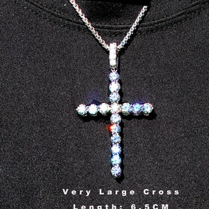 Diamond Cross ExLarge Pendant Necklace 14KT GOLD  Moissanite Cross Pendant White Gold Cross