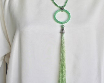 Green Jade Necklace Jewelry Natural Translucent Jadeite Yoga Pendant Meditation Handmade Hand Carved Eternity Circle Jade