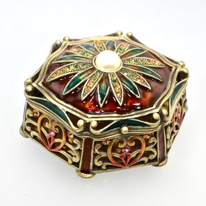 Sunflower Trinket Box Jewelry Collectibles Bejeweled Crystallized Name Brand Austrian Crystals Hinged Enameled Decorative Decoration