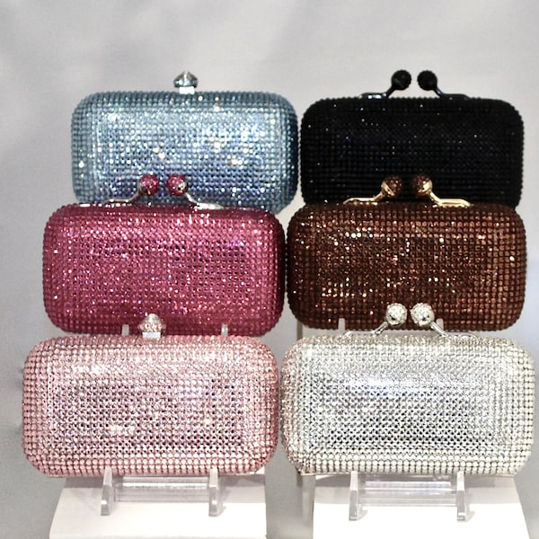 Crystallized Evening Bag Clutch Wedding Purse Tiny Mini Small High End Minaudière Valentine Clutch Name Brand Austrian Crystals Hollywood