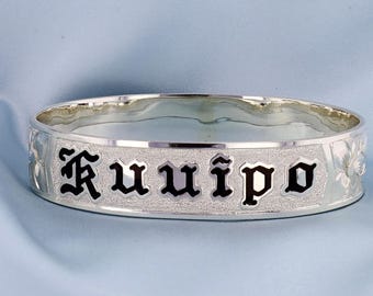 Hawaiian Bracelet 15mm Sterling Silver: Hand Engrave Raised Letters with Enameling