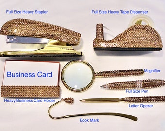 Swarovski Crystal Office Set: Stapler, Tape Dispenser, Card Holder