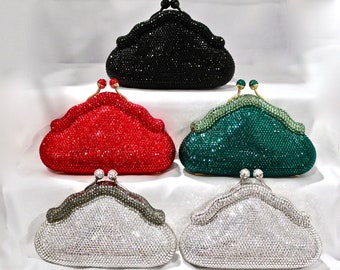 Austrian Crystal Evening Bag: Clear and Black Hollywood Glamour Clutch