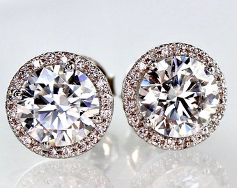 Moissanite Diamond Earrings 14Kt Gold Halo Stud Earrings All Sizes Immediate Delivery Diamonds Earrings