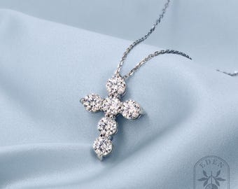 14KT Gold Moissanite Large Cross Pendant: D color VVS clarity
