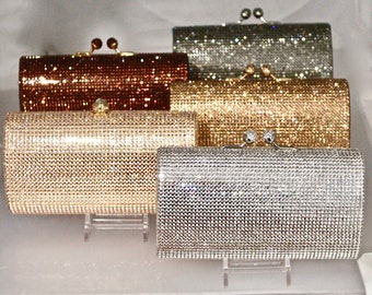 Austrian Crystal Evening Clutch: Handmade Minaudière with Leather Lining