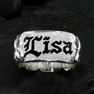 10mm Hawaiian Ring Kuuipo Hand Engraved Black Enameled Letters Barrel Heavy Wt Scallop Edge Custom Made Sterling Silver Personalized Name