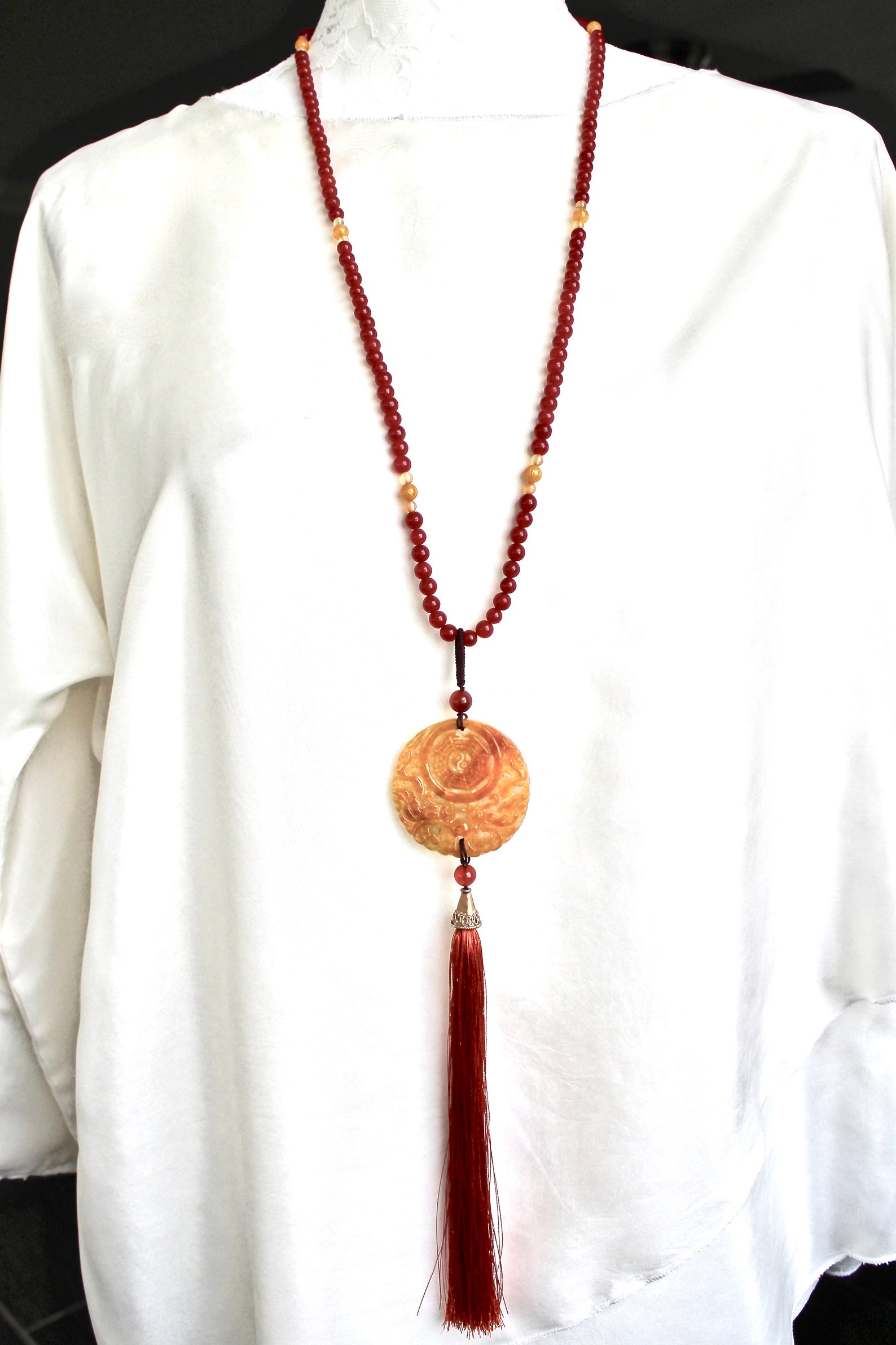 Red Jade Pendant Jade Necklace Red Bead 32 Necklace - Etsy