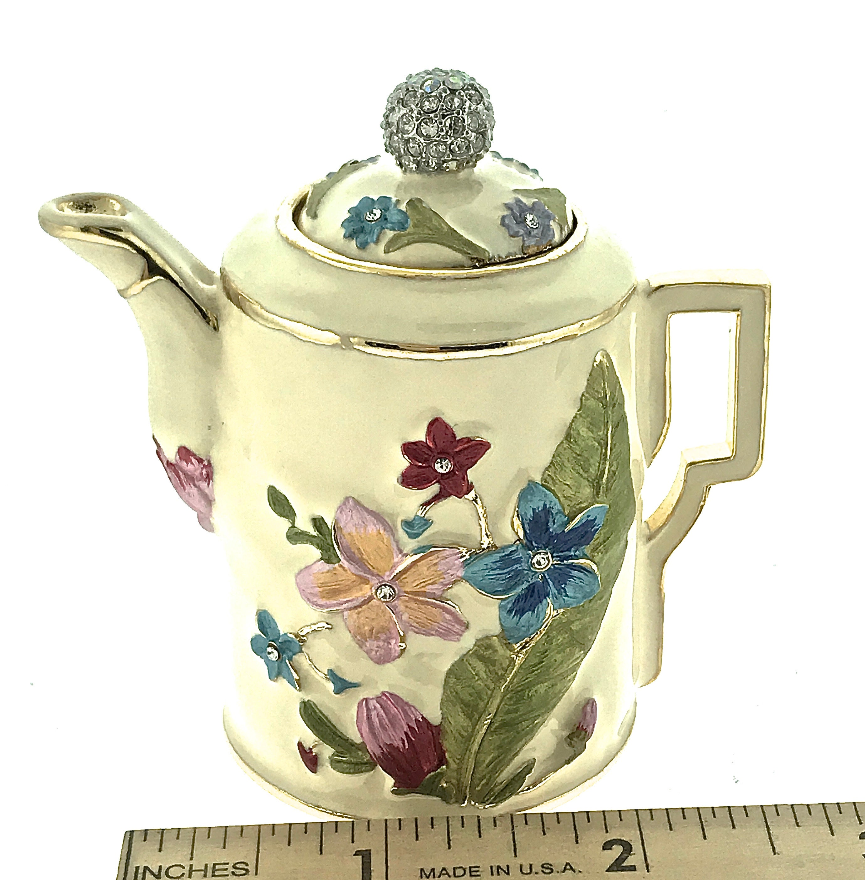 Plumeria Teapot Joyería Trinket Box esmaltado abierto Etsy