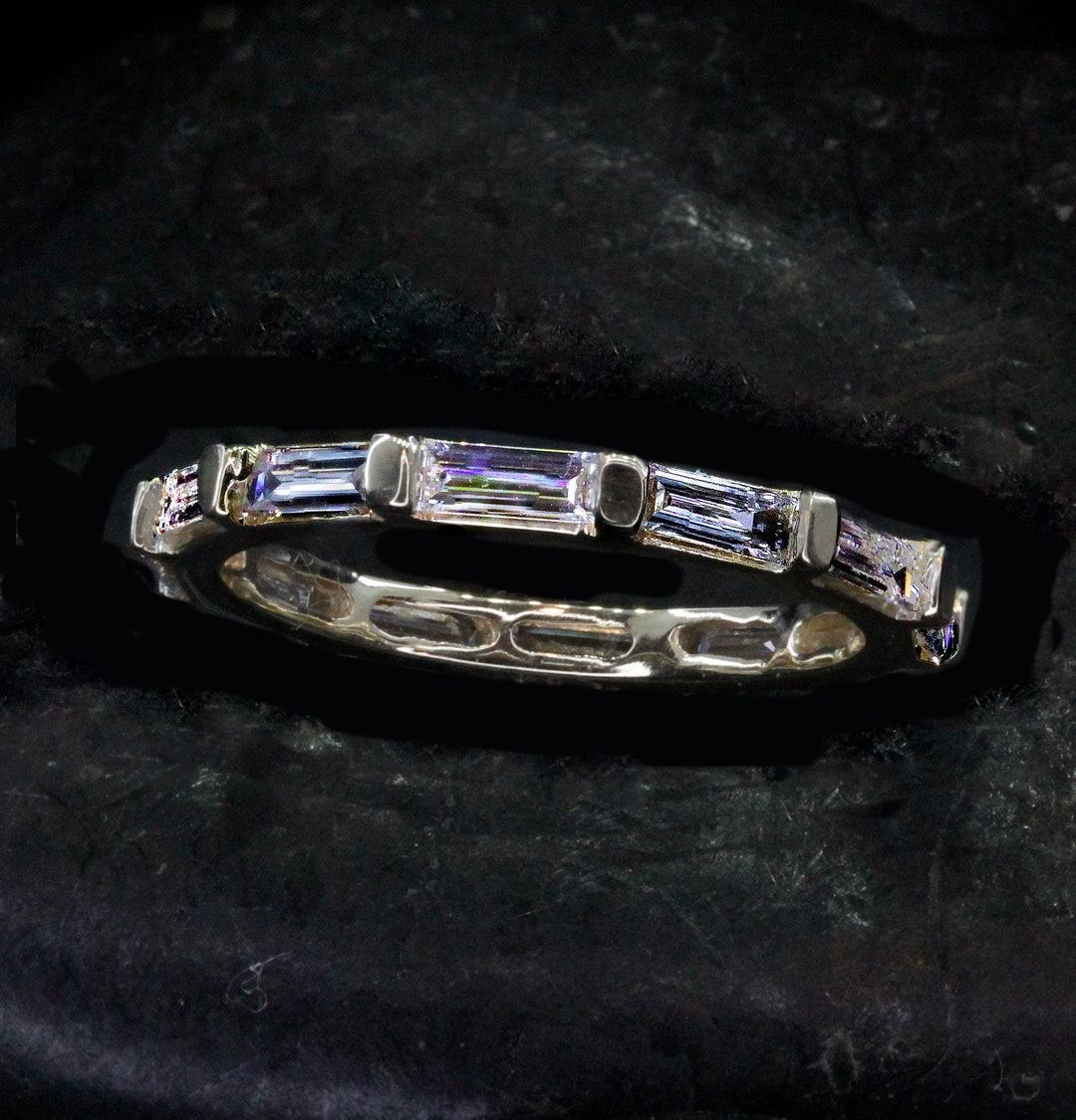 Diamond Eternity Ring Baguette 14KT Gold Wedding Band Stackable Fine ...