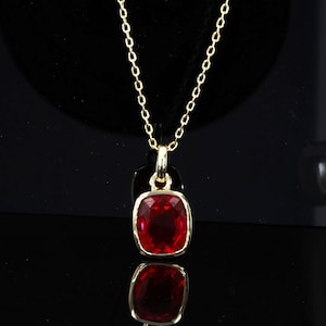 Ruby Bezel Set Necklace 14kt Gold over Sterling Silver, Lab Grown