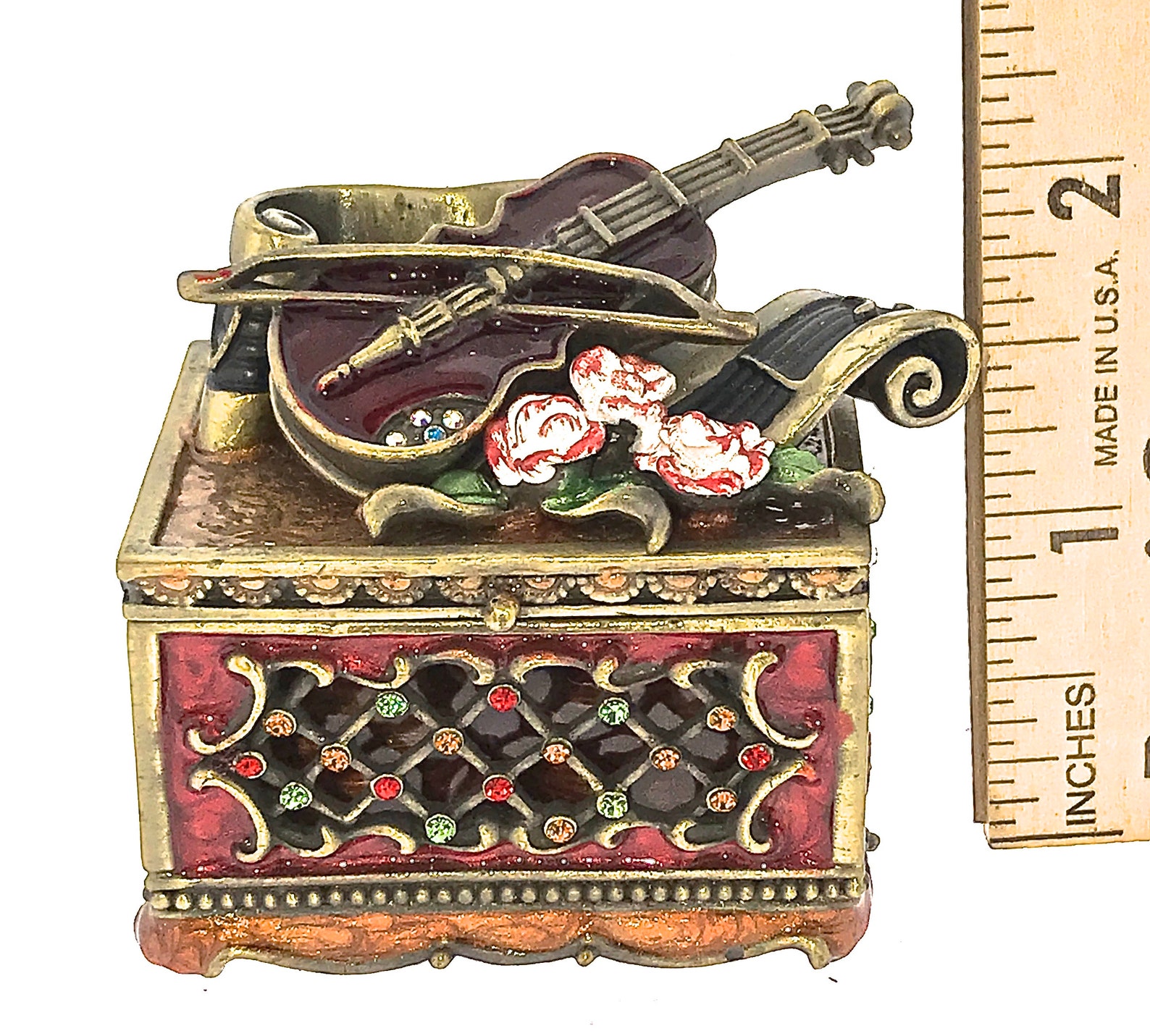 Violin Jewelry Trinket Box Metal Enameled Hinged Openable Etsy