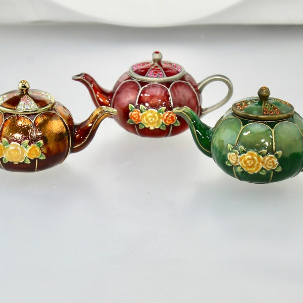 Teapot Trinket Box Jewelry Collectible Tea Set Enameled Miniature Royal Gem Collection