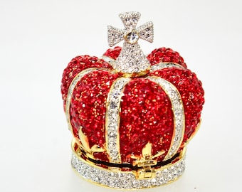 Crown Trinket Box: Handmade Enameled Bejeweled Collectible