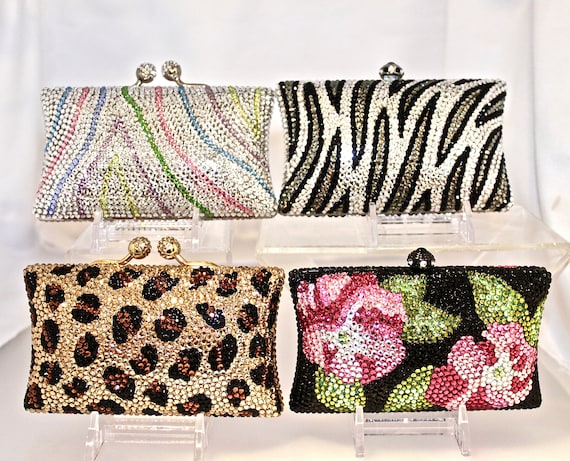 Crystallized Evening Clutch: Swarovski Austrian Crystals, Floral/Animal Print